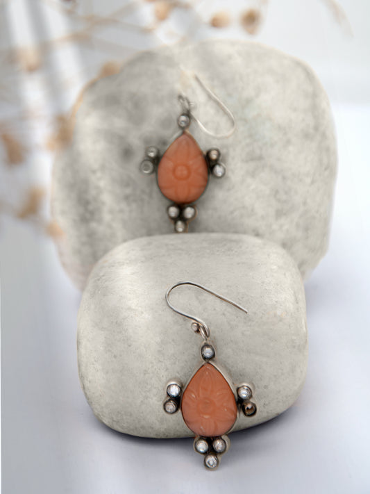 Silver Peach Kundan Danglers