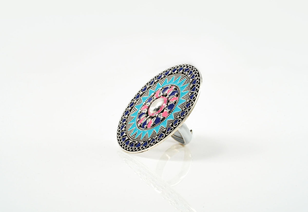 Blue and Pink Meenakari Ring view 2