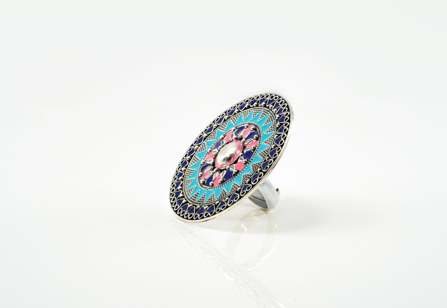 Blue and Pink Meenakari Ring - Neeta Boochra Jewellery