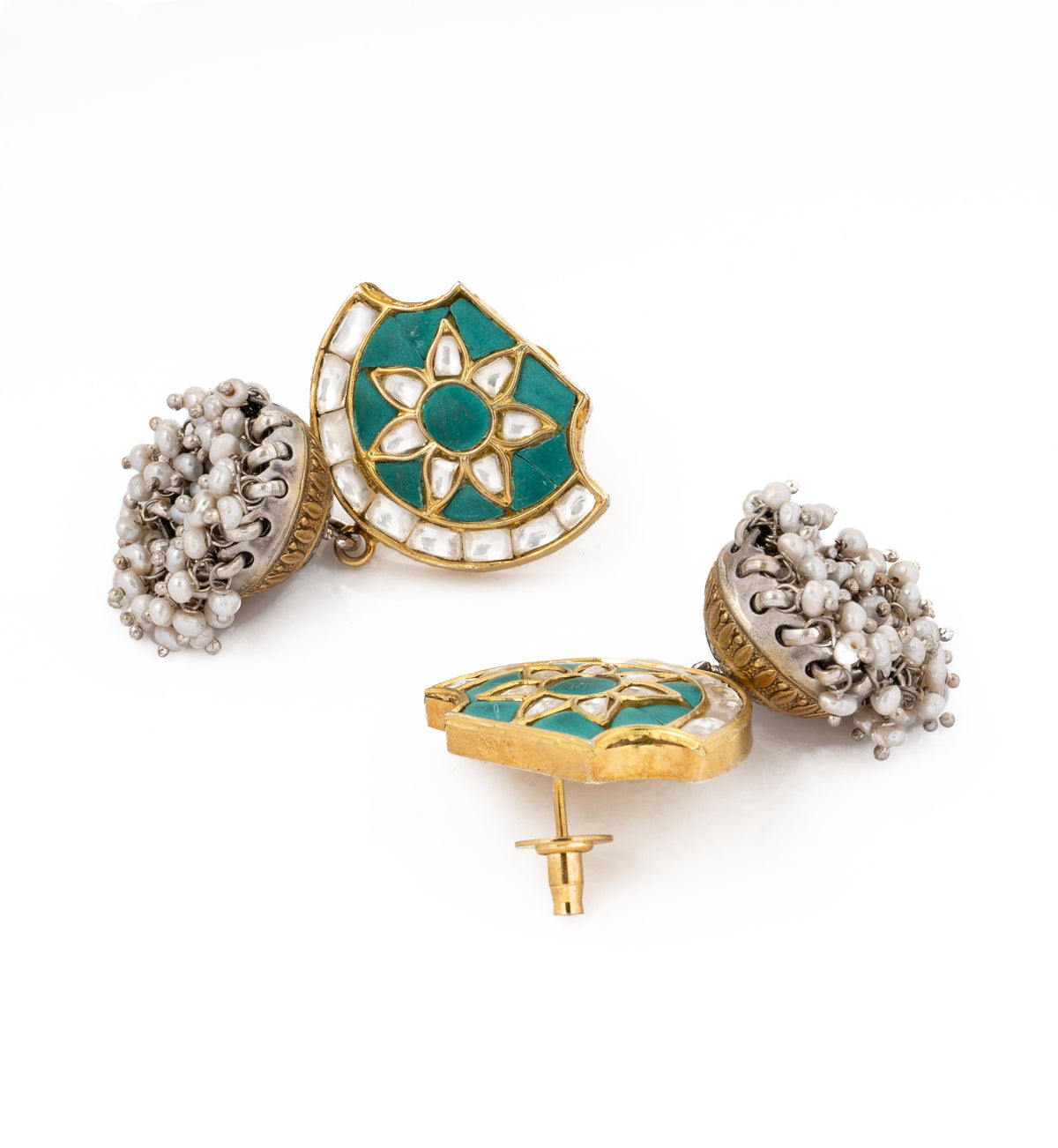 925 Sterling Silver Turquoise Chaand Kundan Jhumki view 3