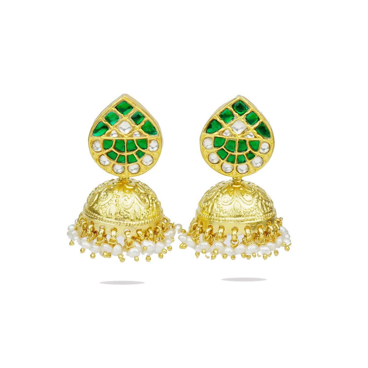 Silver Gold Plated Signature Kundan Jhumkis view 1