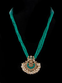 925 Sterling Silver 22K Gold Plated Green Turquoise Beaded Necklace With Pearl view 5