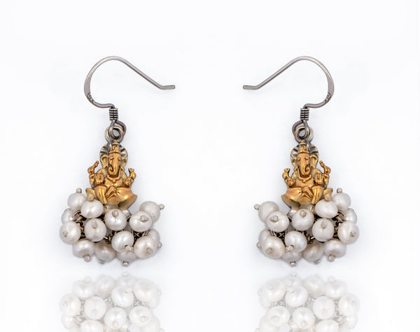 925 Sterling Silver Two Tone Lord Ganesha Danglers alternate