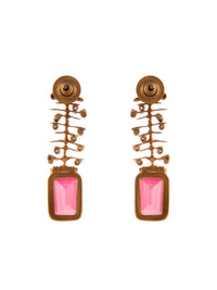 925 Sterling Silver 22K Gold Plated Pink Gemstone Danglers Earring With White Kundan view 3