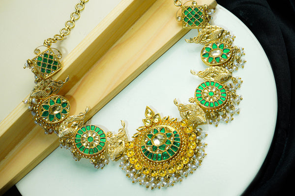 925 Silver Gold Plated Kundan Necklace