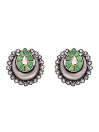 Silver Green White Kundan Studs view 3