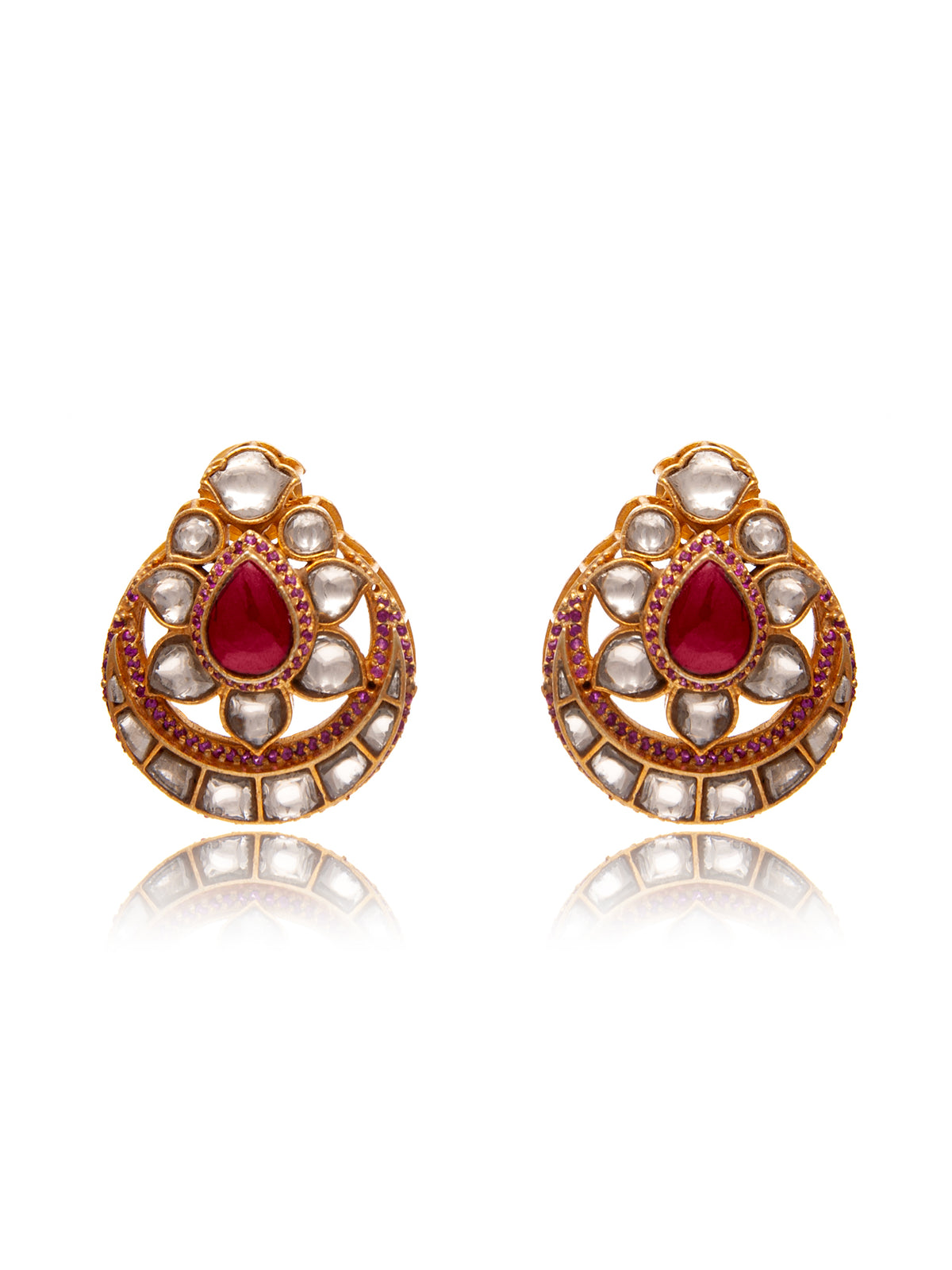 Svarnam Red and White Kundan Studs view 3