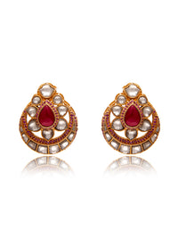 Svarnam Red and White Kundan Studs view 3