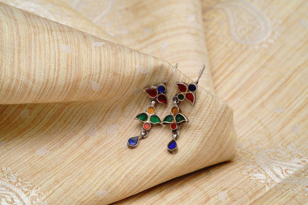 925 Silver Multicolor Glass Earrings - Neeta Boochra Jewellery