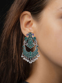 Green Peacock Earrings with Kundan and Freshwater Pearl view 2