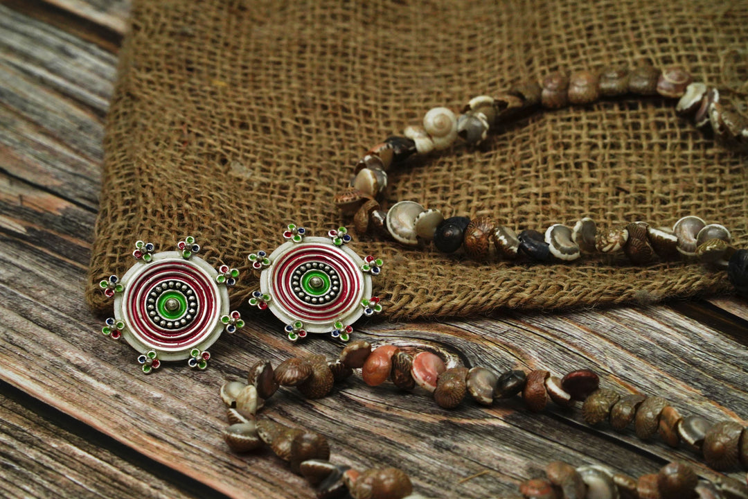Multicolored Red Green Floral Earrings - Neeta Boochra Jewellery
