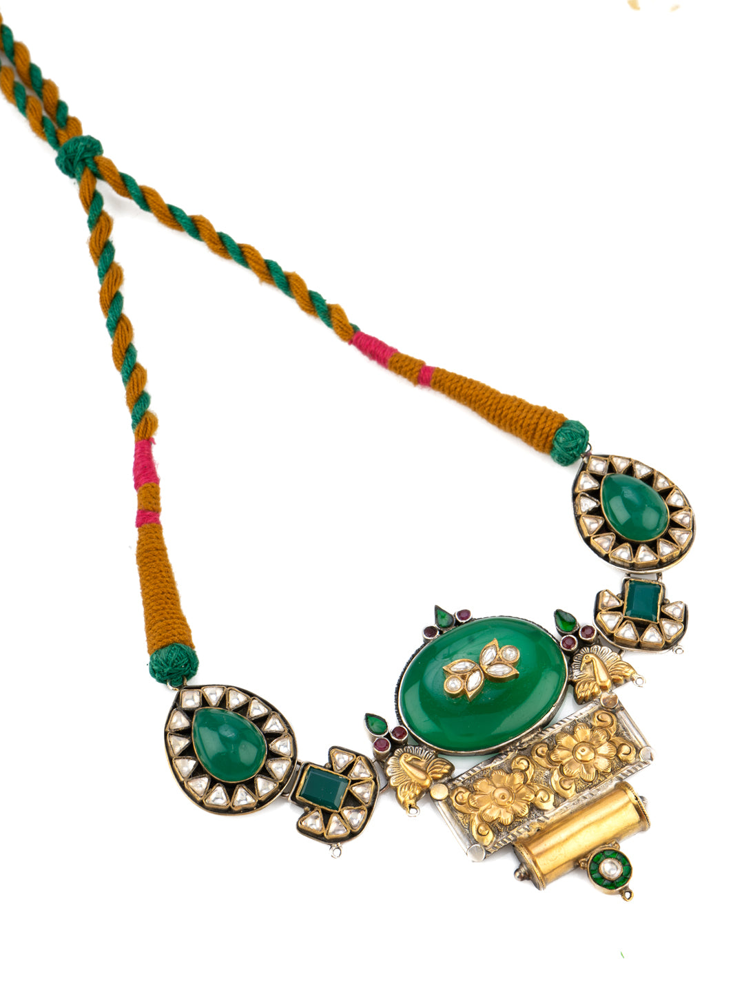 Two Toned Kundan Necklace with Adjustable Patwa Thread view 2