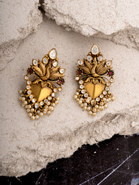 925 Sterling Silver Gold Plated Kundan Twin Peacock Earringss view 3