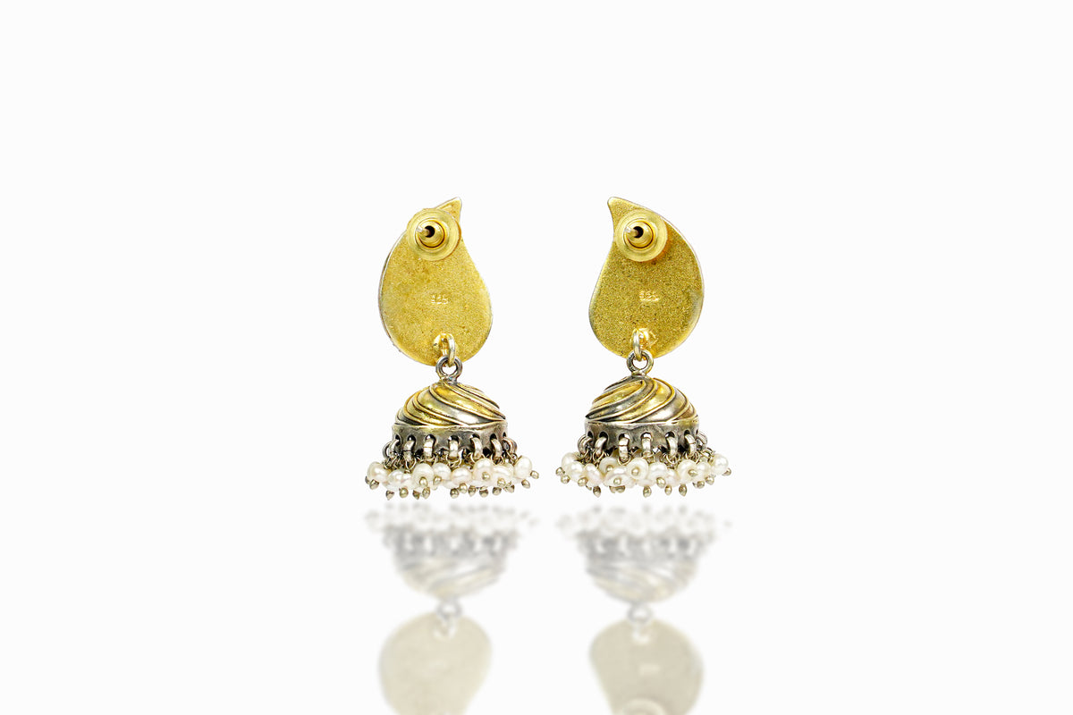 925 Silver Two Tone Floral Jhumki Earrings view 2
