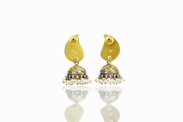 925 Silver Two Tone Floral Jhumki Earrings alternate