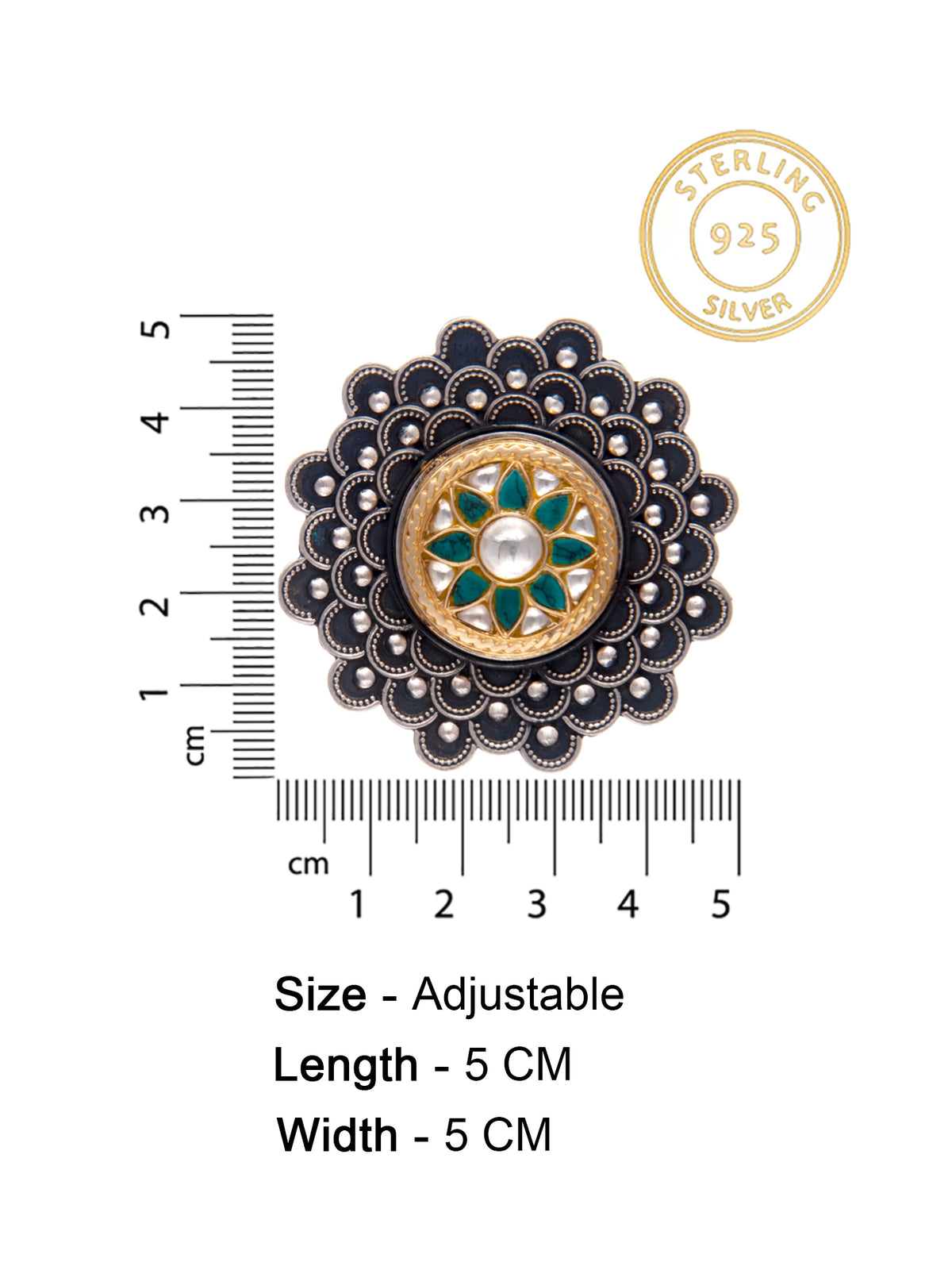 Silver Fusion Kundan Adjustable Ring view 4