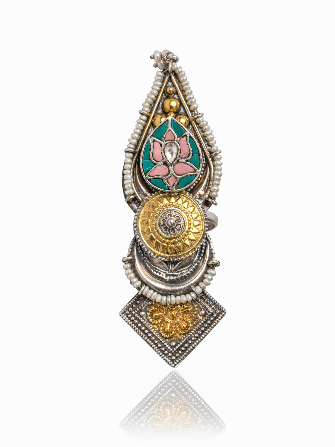 925 Sterling Silver Two Tone Ring with our Signature Lotus Motif view 1