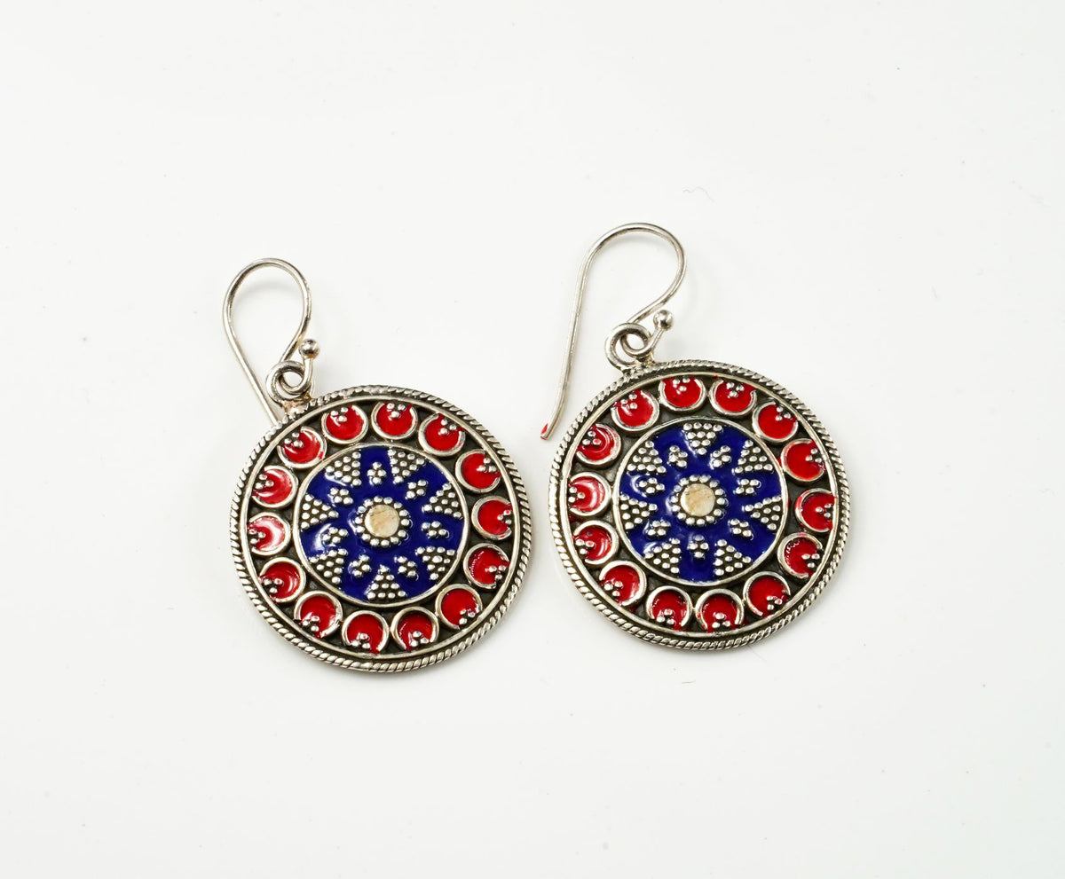 Navy Blue and Red Meenakari Dangler Earrings view 2
