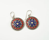 Navy Blue and Red Meenakari Dangler Earrings view 2