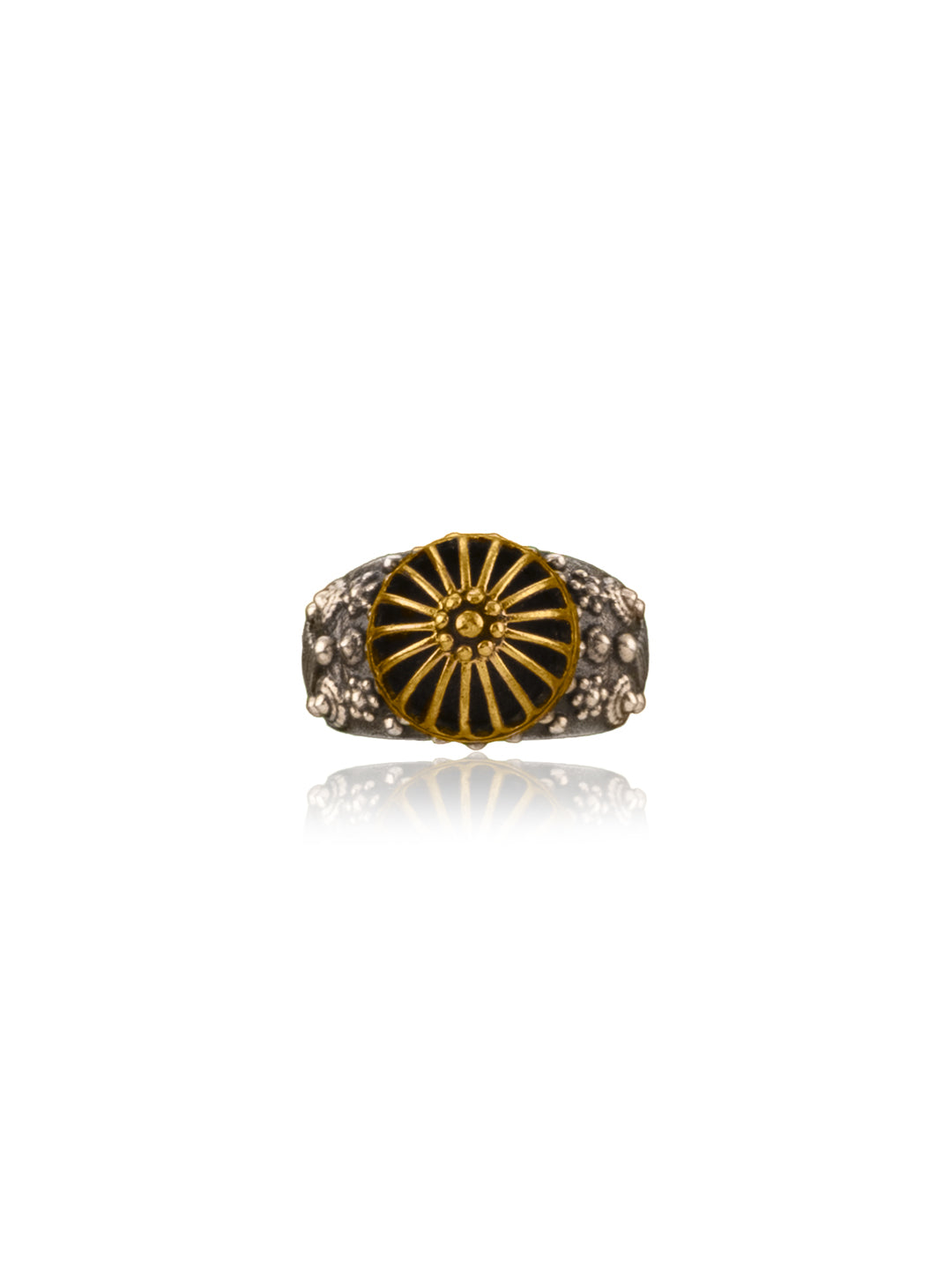 Two Toned Intricate Textured Adjustable Ring view 1