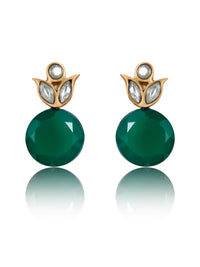 925 Sterling Silver Kundan Floral Studs with Green Onyx view 3