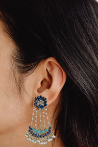 925 Sterling Silver Blue Lapis and Pearls Earrings view 3