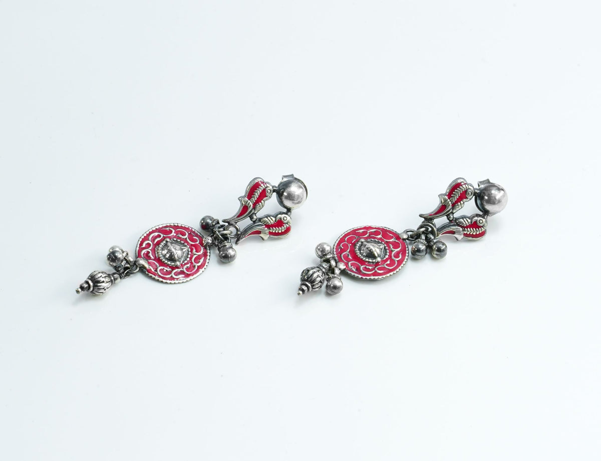 Red Meenakari Earring With Ghungroos view 2