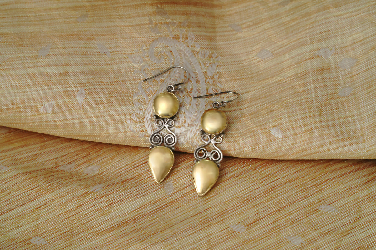 925 Silver Two Tone Earrings with Pearls and Kundan view 2