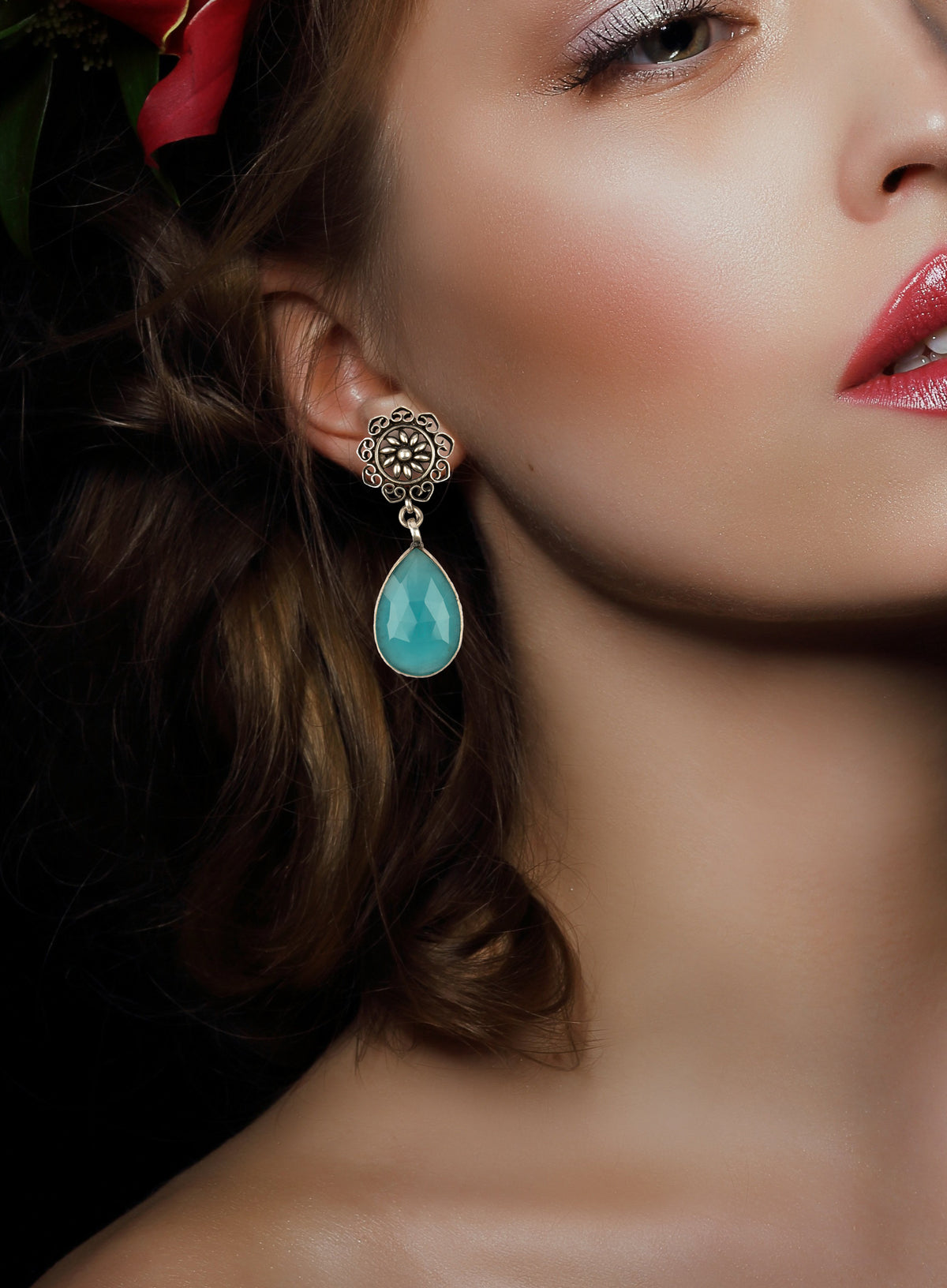 925 Sterling Silver Earrings with Green Onyx drop view 4