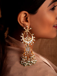 Svarnim Festive Statement Earrings with Pearl and Kundan view 1