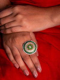 Svarnam Round Kundan Ring view 2