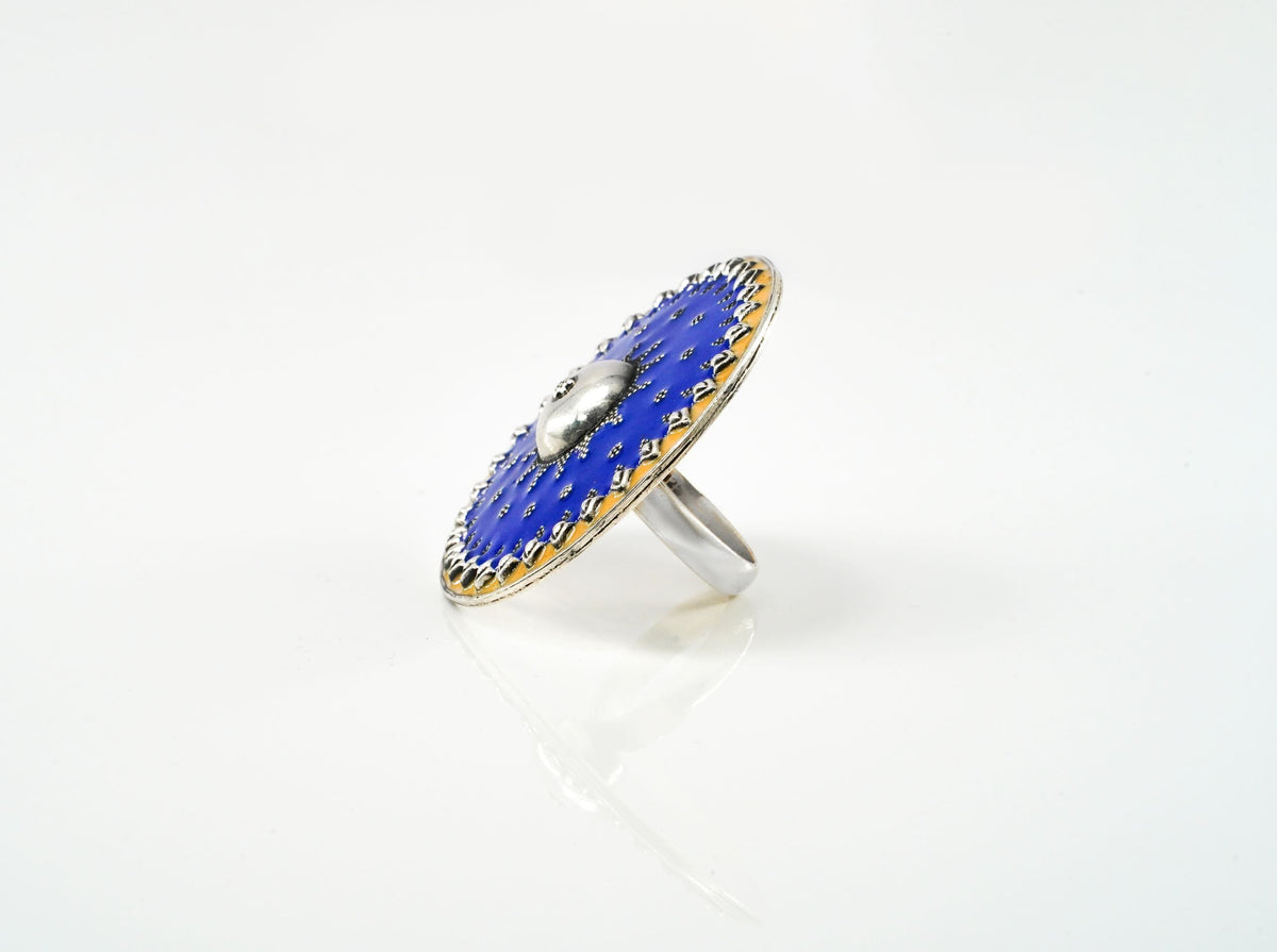 Blue and Yellow Meenakari Ring view 2