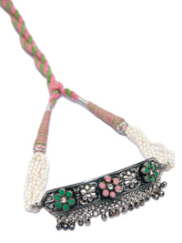 Silver Fusion Floral Kundan Choker with Pearl view 5