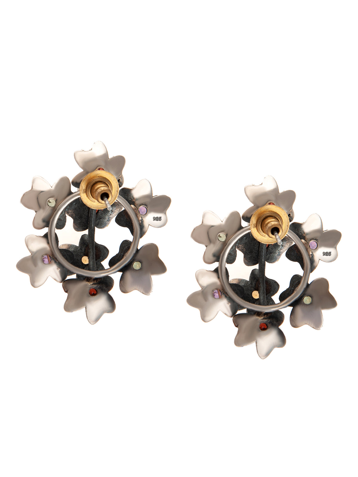 925 Sterling Silver 8-flower Fancy earring with Natural Gemstones - Peridot, Amethyst, Garnet and Citrine view 5