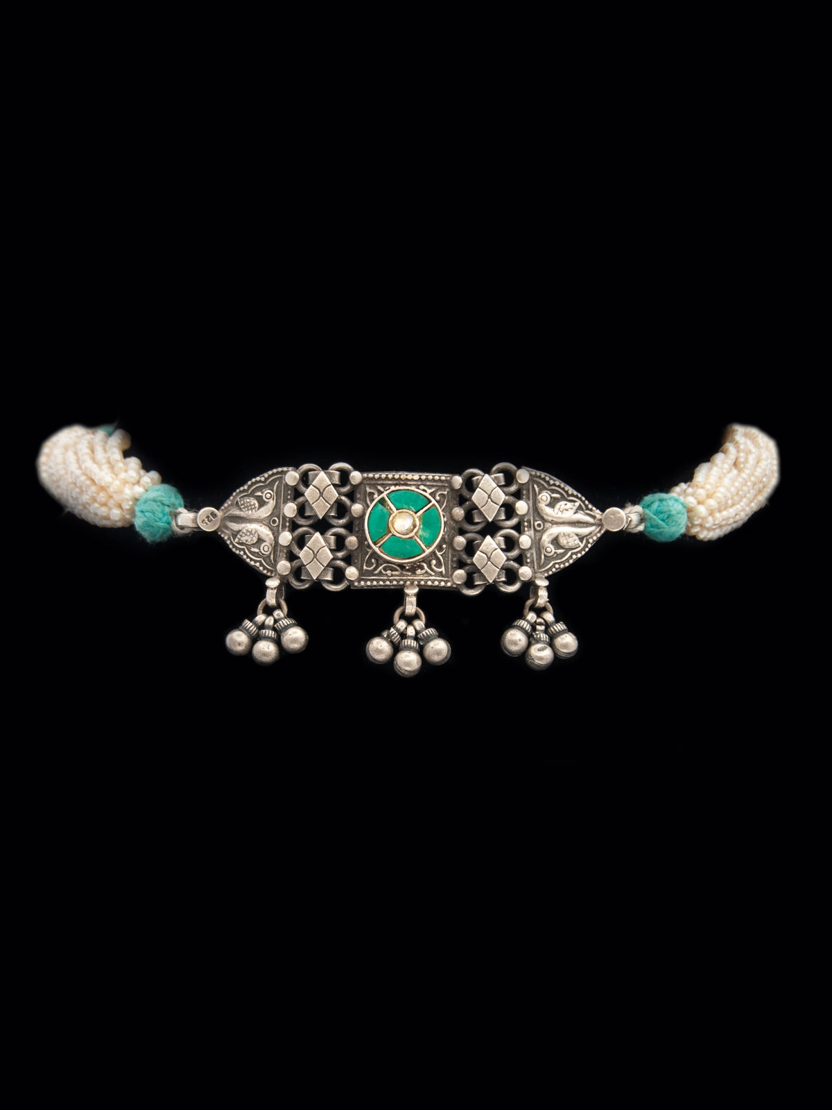 Silver Pearl Turquoise Kundan Choker view 3