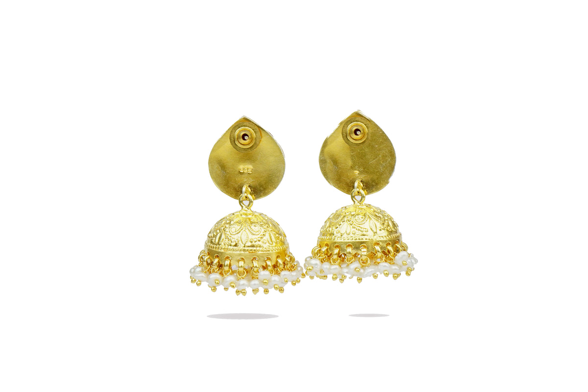 Silver Gold Plated Signature Kundan Jhumkis view 2
