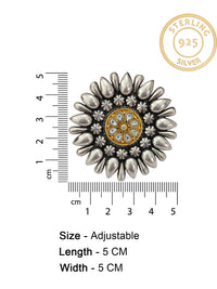 925 Sterling Silver Two Tone 22K Gold Plated Ring With White Kundan view 4