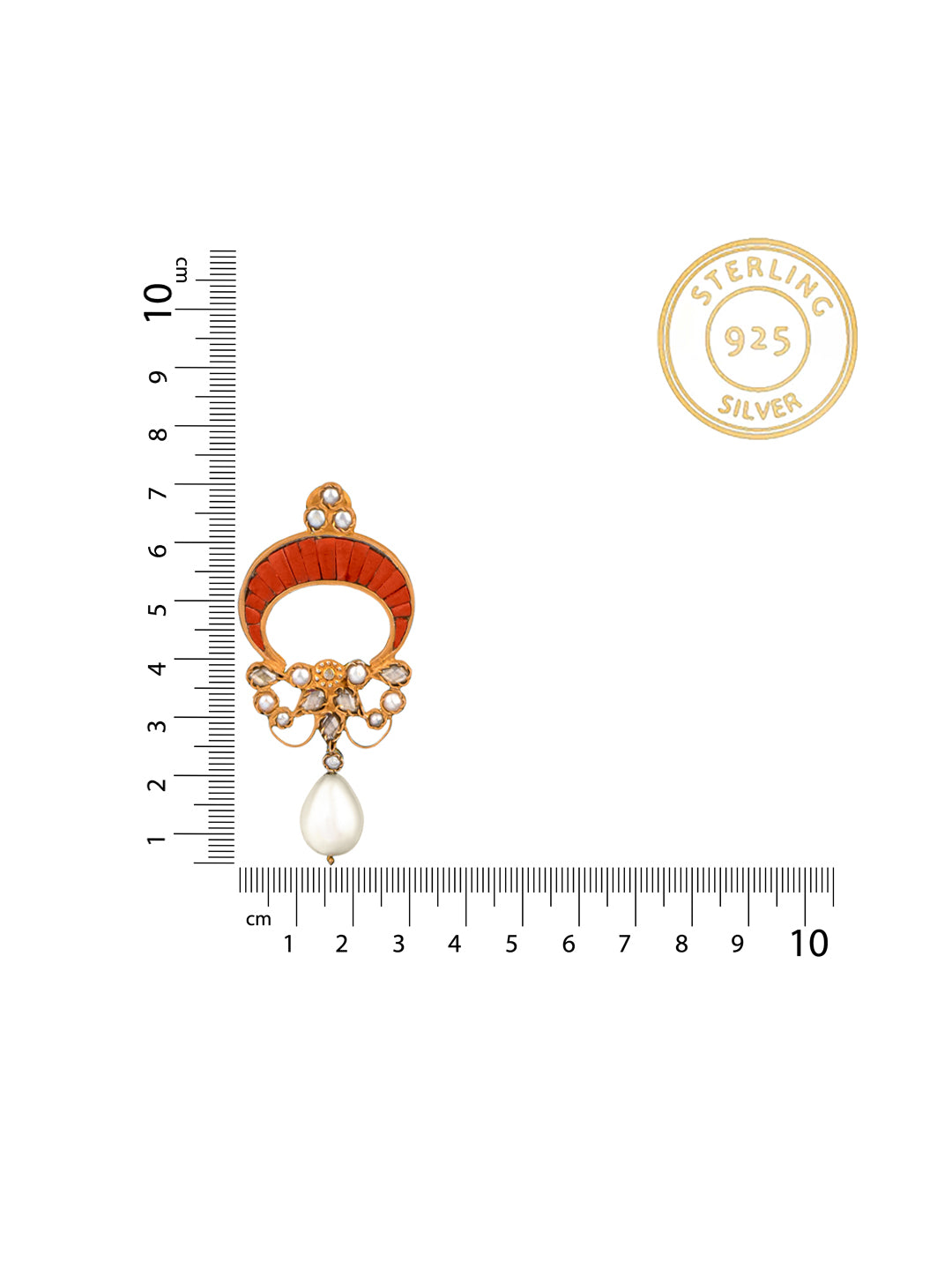 925 Sterling Silver Gold Plated Fusion Chaandbali with Red Corals and Pearl view 4