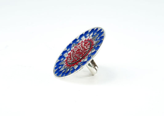 Mythical Blue and Red Meenakari Ring - Neeta Boochra Jewellery