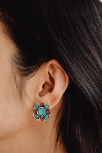 925 Sterling Silver Studs with Turquoise and Red Coral Gemstones view 3