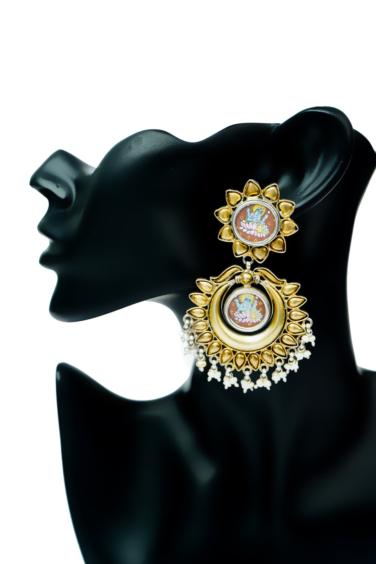 Silver Gold Plated Earrings with Hand Painting view 4