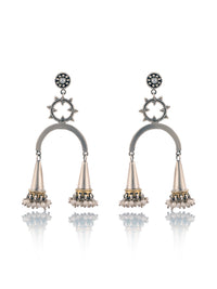 925 Sterling Silver Two Tone Fusion Jhumki Statement Earrings with Pearl view 3