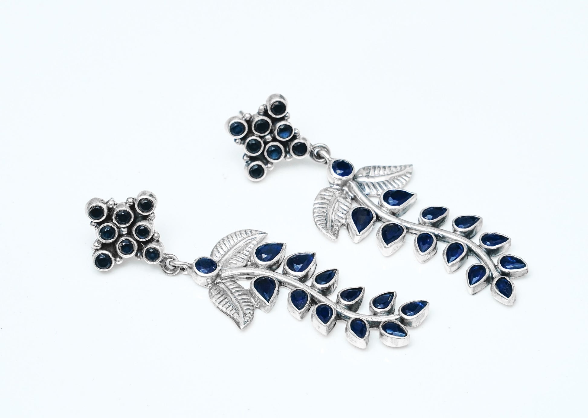 925 Silver Leaf Earrings with Blue Lapis - Neeta Boochra Jewellery