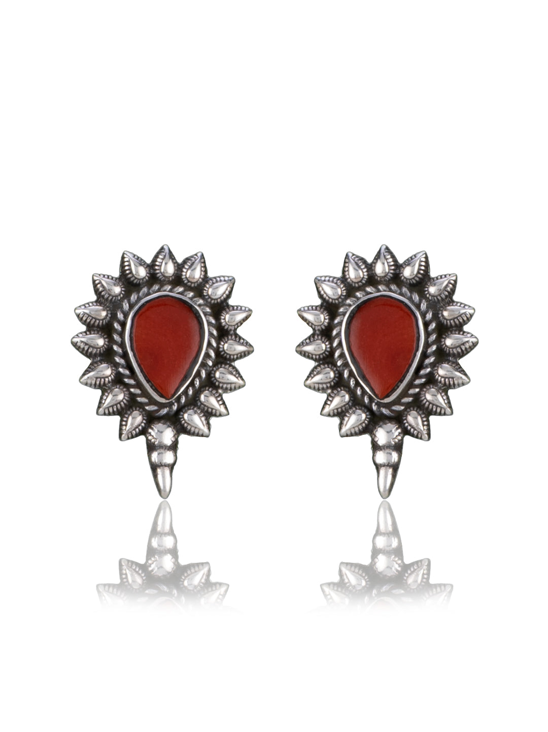 Oxidized Silver Coral Studs view 1