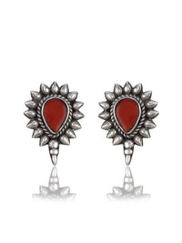 Oxidized Silver Coral Studs view 1