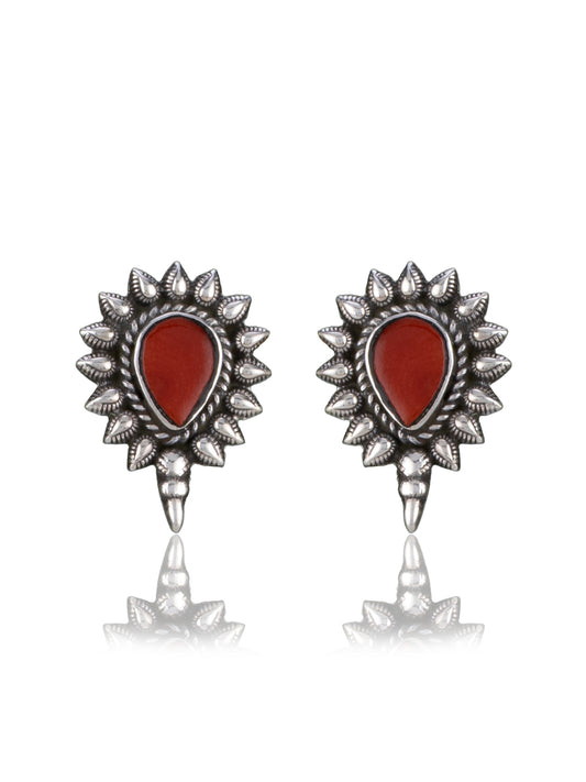 Oxidized Silver Coral Studs