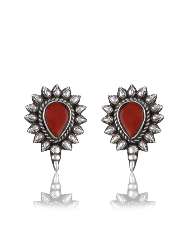 Oxidized Silver Coral Studs