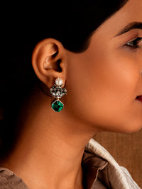 Aurora Emerald Studs with Pearl view 1