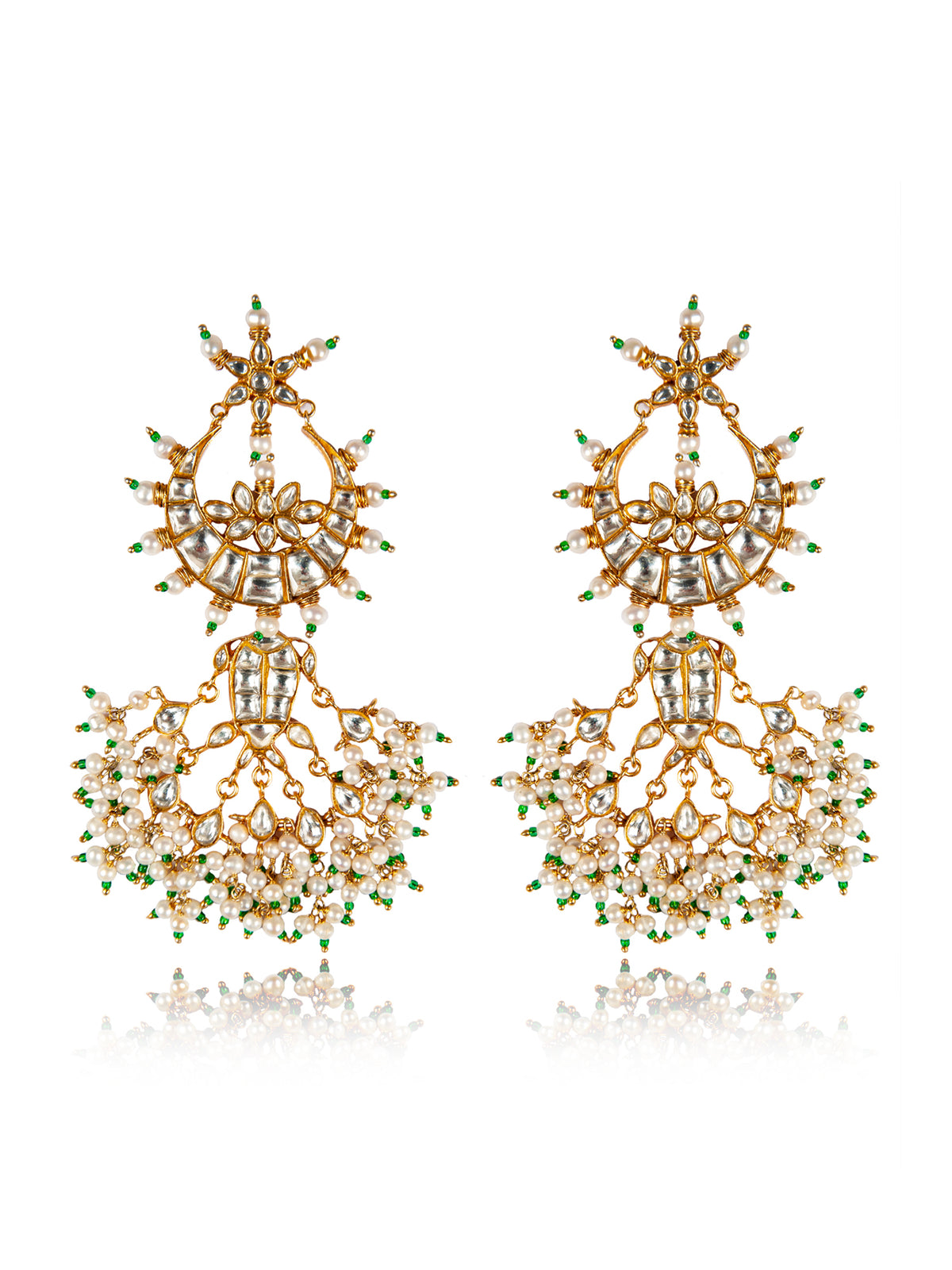 Svarnim Festive Statement Earrings with Pearl and Kundan view 3