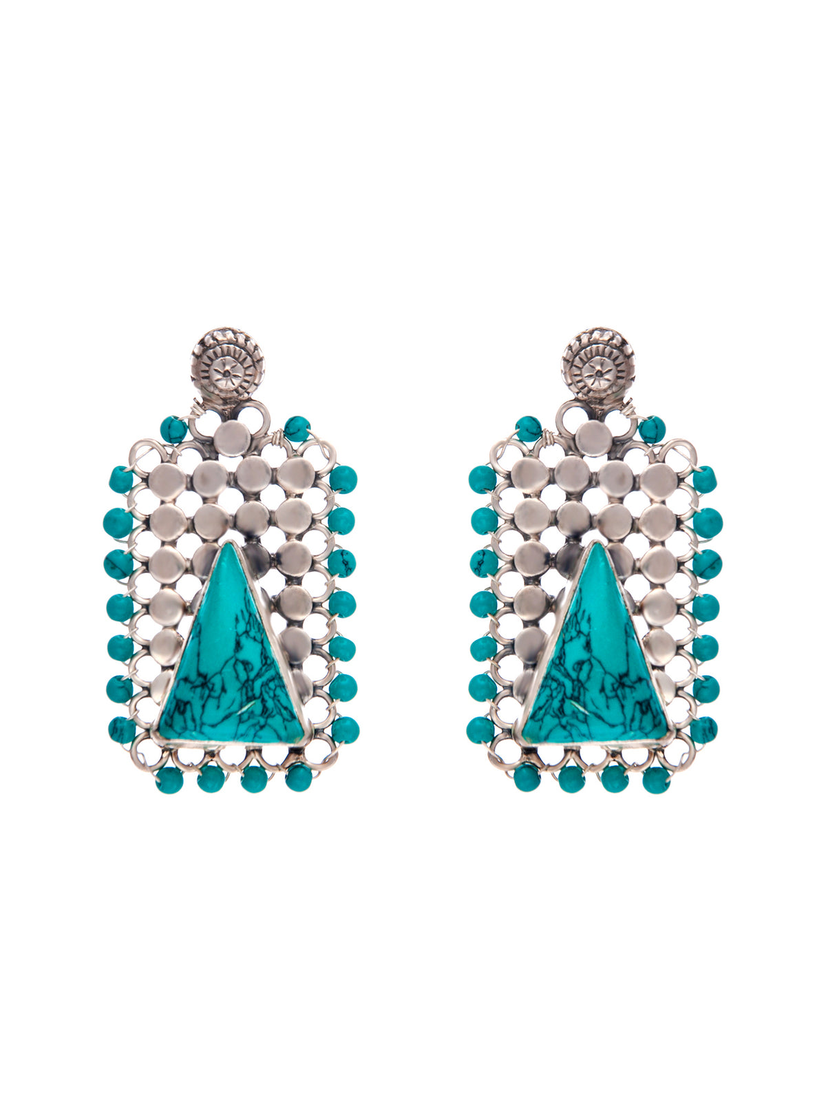Silver Turquoise Fusion Studs view 3